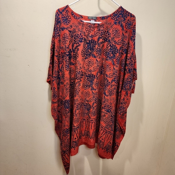 VAN KLEE red Print Covel All Tunic top Kimono - Picture 2 of 10